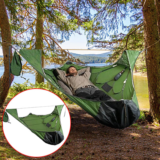 Utomhus Camping Hängmatta Med Myggskydd Bärbar Fritid Sova Stor Swing Bed Reseläger Vandring Picknick Hängmatta